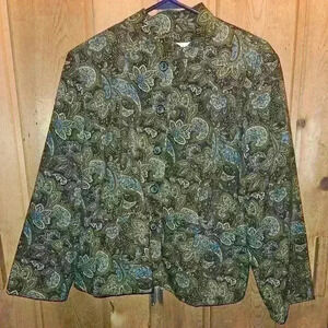 ORVIS Lined Blazer‎ Jacket Women's size 14 brown & blue Paisley polyester Vtg
